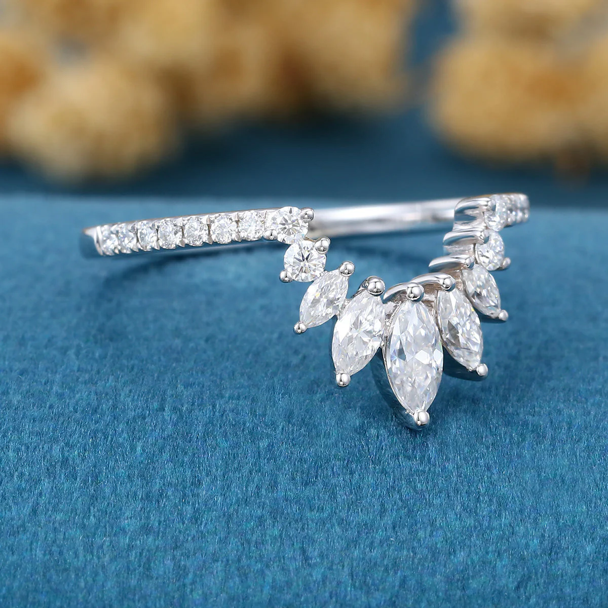 Marquise cut Moissanite Half Eternity Diamonds Curved Wedding Band - Image 4