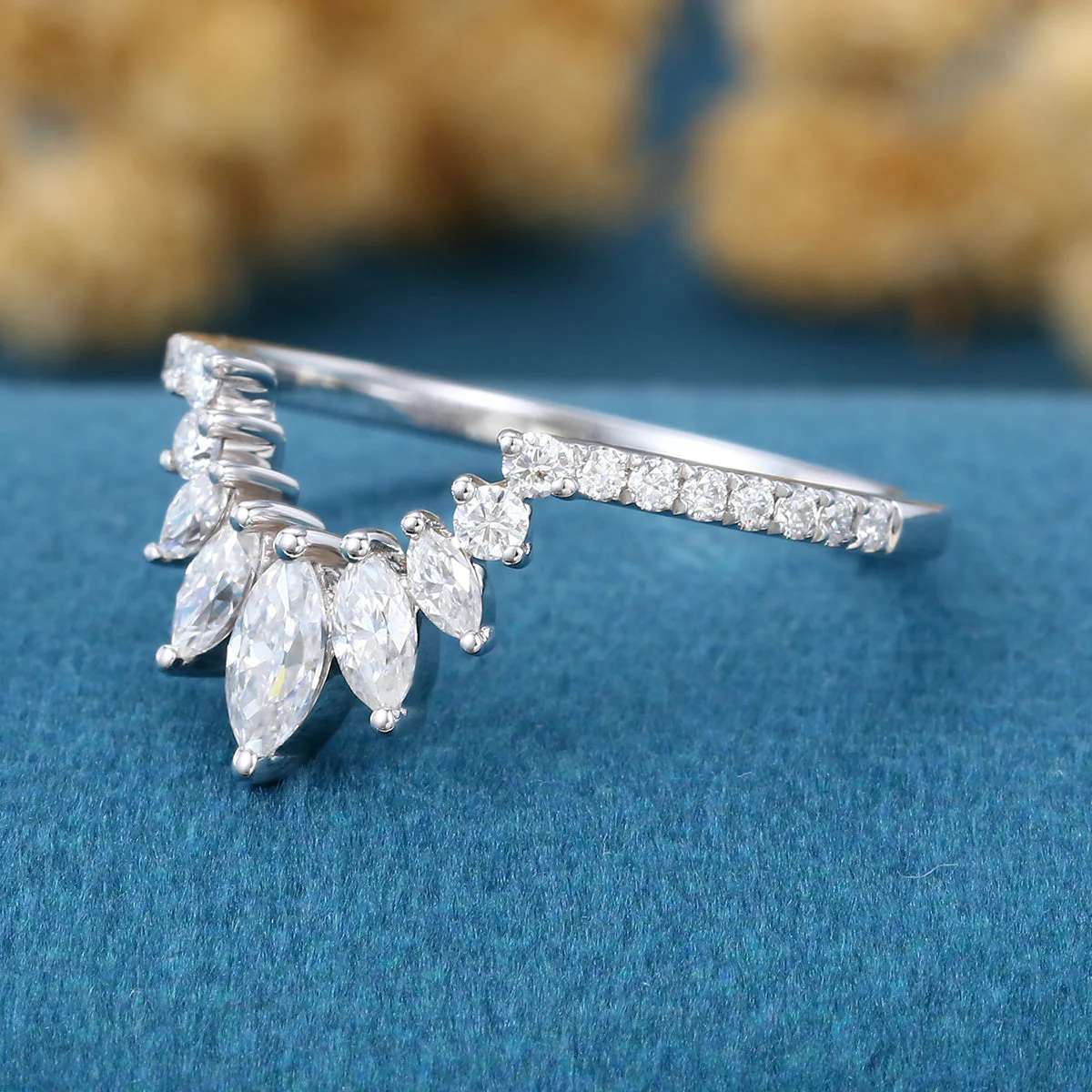 Marquise cut Moissanite Half Eternity Diamonds Curved Wedding Band - Image 5