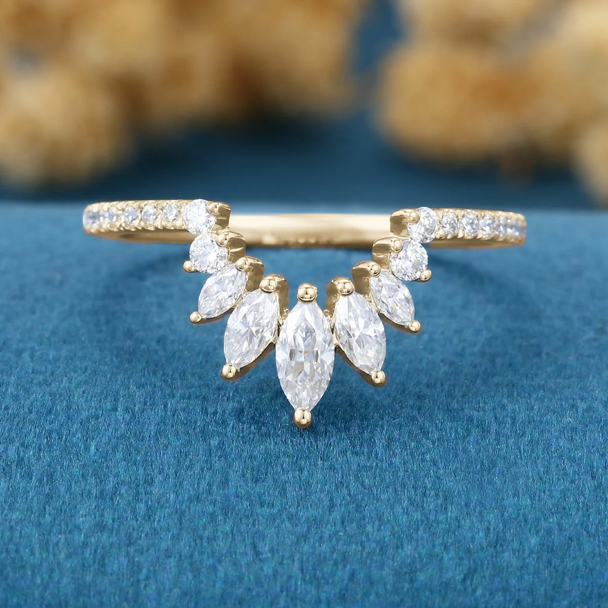 Marquise cut Moissanite Half Eternity Diamonds Curved Wedding Band - Image 7