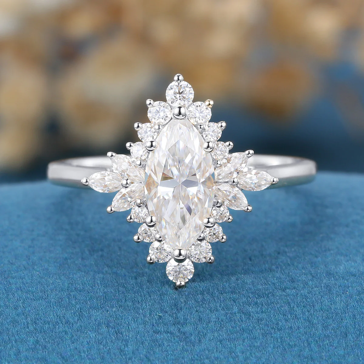 Marquise cut Moissanite Matching Gold Engagement Ring - Image 11