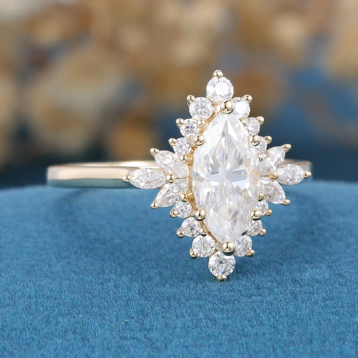 Marquise cut Moissanite Matching Gold Engagement Ring - Image 6