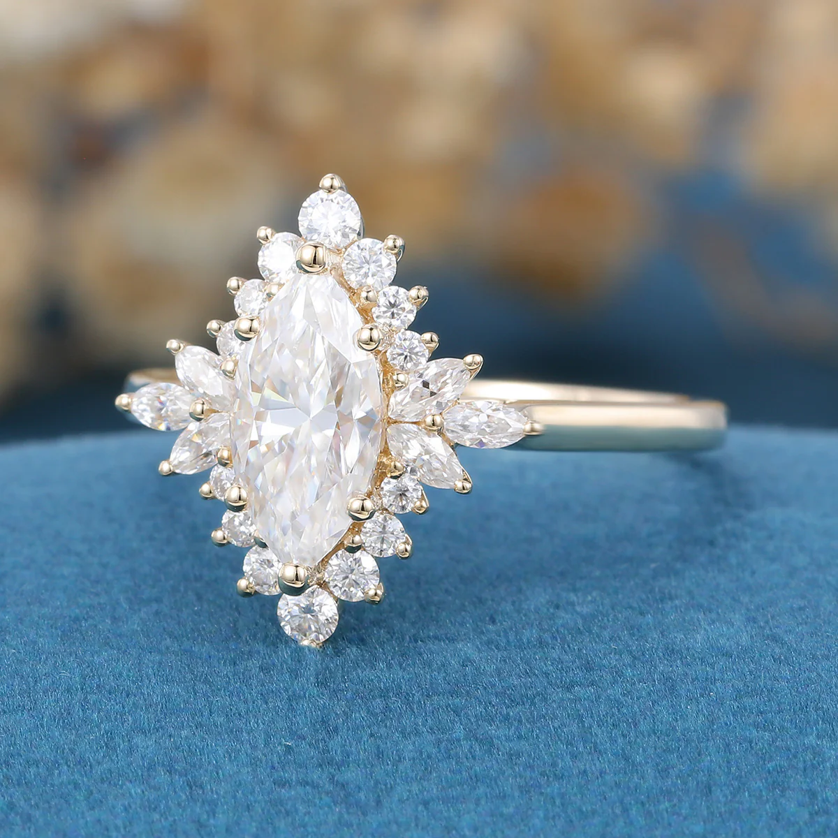 Marquise cut Moissanite Matching Gold Engagement Ring - Image 7