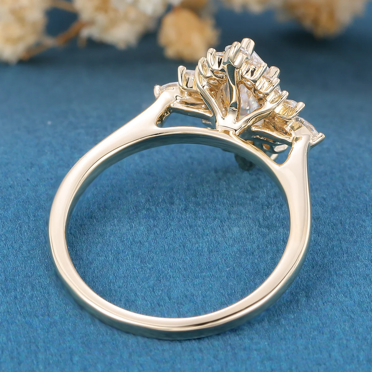 Marquise cut Moissanite Matching Gold Engagement Ring - Image 8