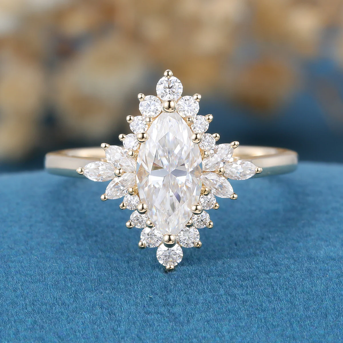 Marquise cut Moissanite Matching Gold Engagement Ring - Image 9