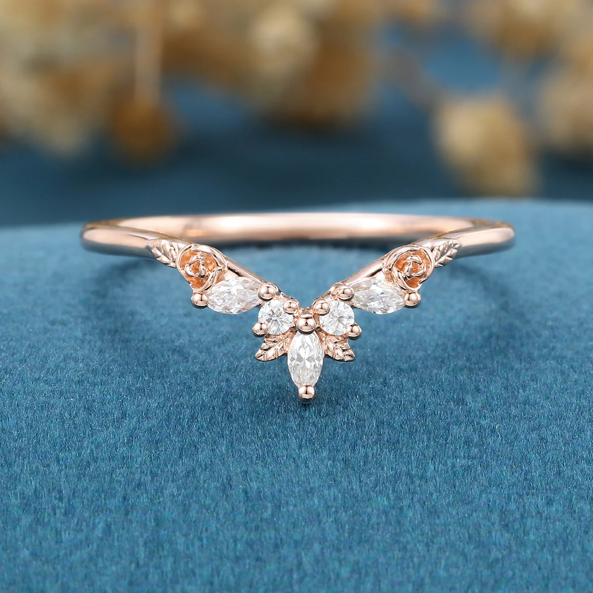 Marquise cut Moissanite | Natural Diamonds | Lab Grow Diamonds Curved Wedding Band Ring - Image 3