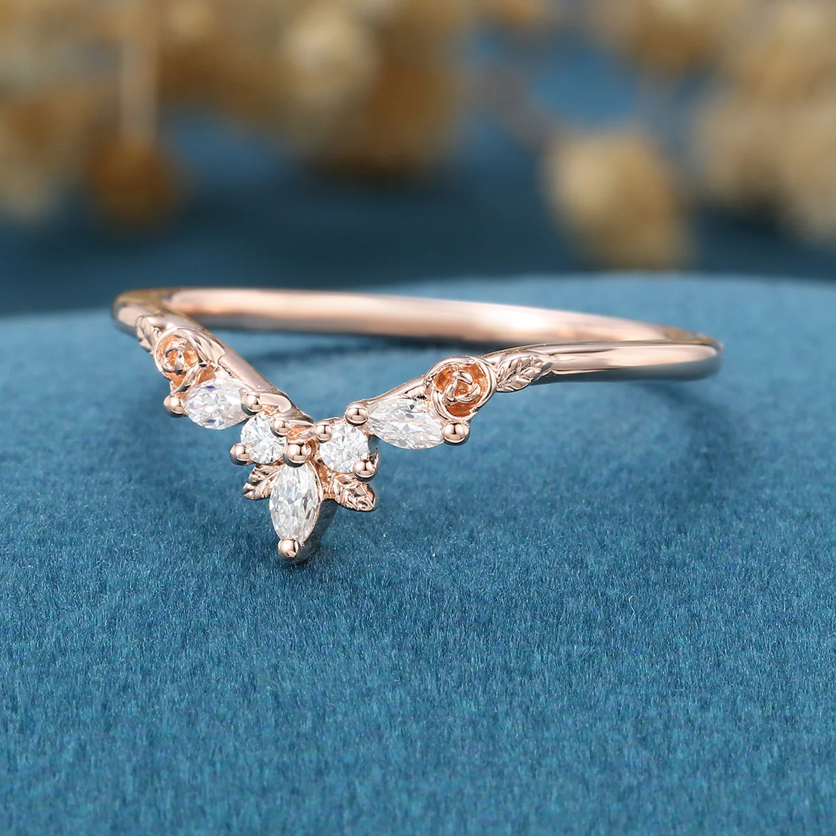 Marquise cut Moissanite | Natural Diamonds | Lab Grow Diamonds Curved Wedding Band Ring - Image 4