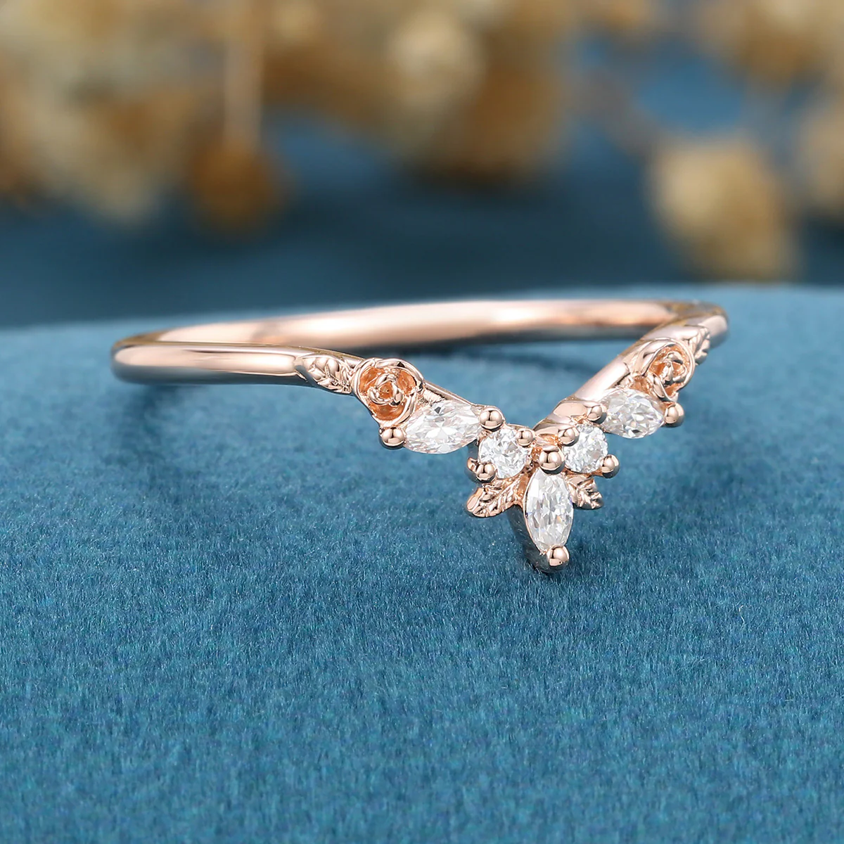 Marquise cut Moissanite | Natural Diamonds | Lab Grow Diamonds Curved Wedding Band Ring - Image 5