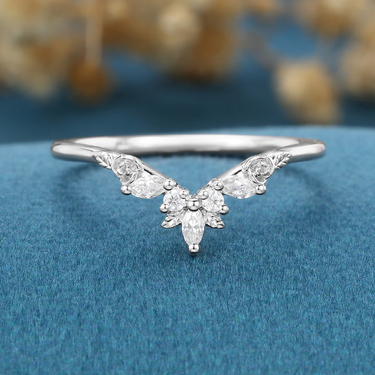 Marquise cut Moissanite | Natural Diamonds | Lab Grow Diamonds Curved Wedding Band Ring - Image 7