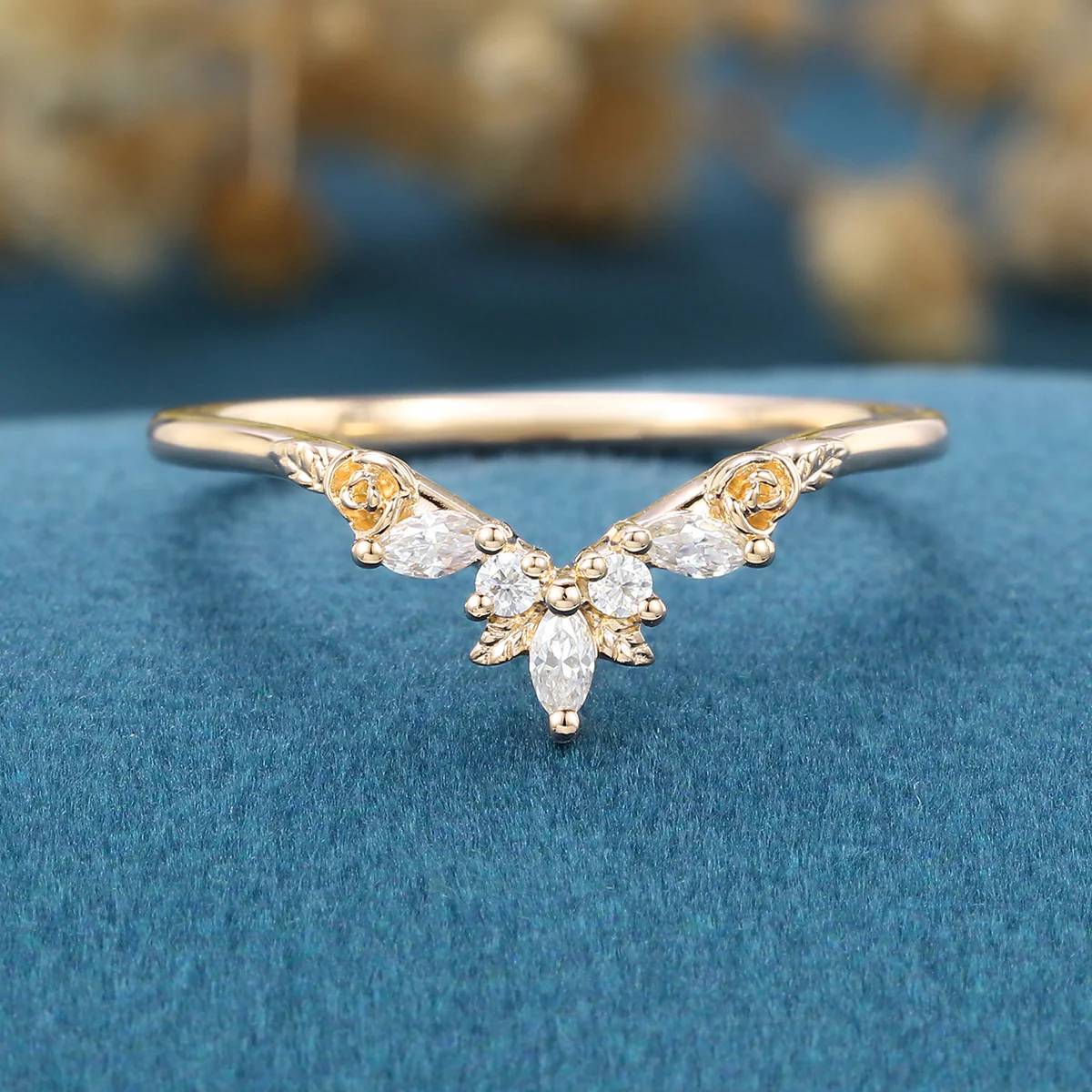 Marquise cut Moissanite | Natural Diamonds | Lab Grow Diamonds Curved Wedding Band Ring - Image 8
