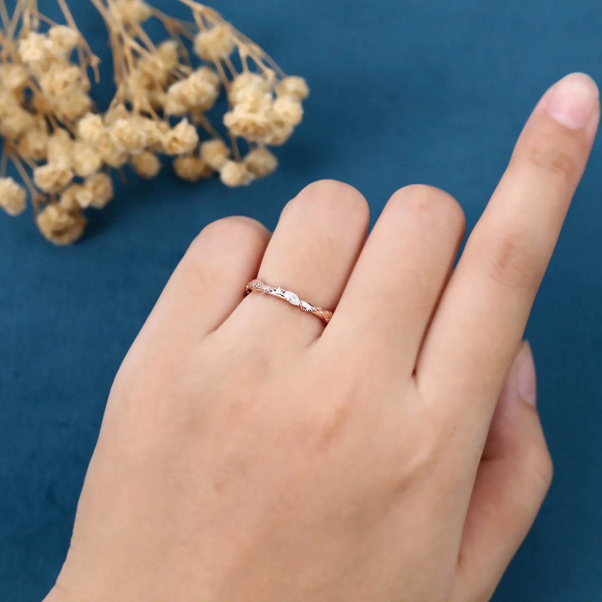 Marquise cut Moissanite | Natural Diamonds | Lab Grow Diamonds Leaf design Wedding Band - Image 2