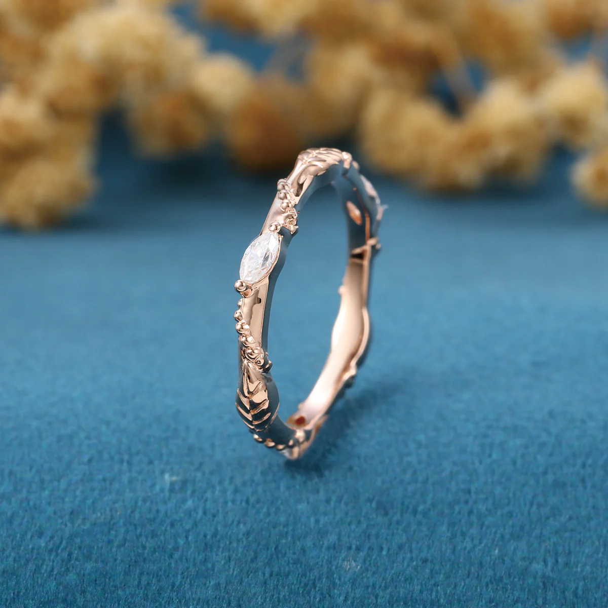 Marquise cut Moissanite | Natural Diamonds | Lab Grow Diamonds Leaf design Wedding Band - Image 3
