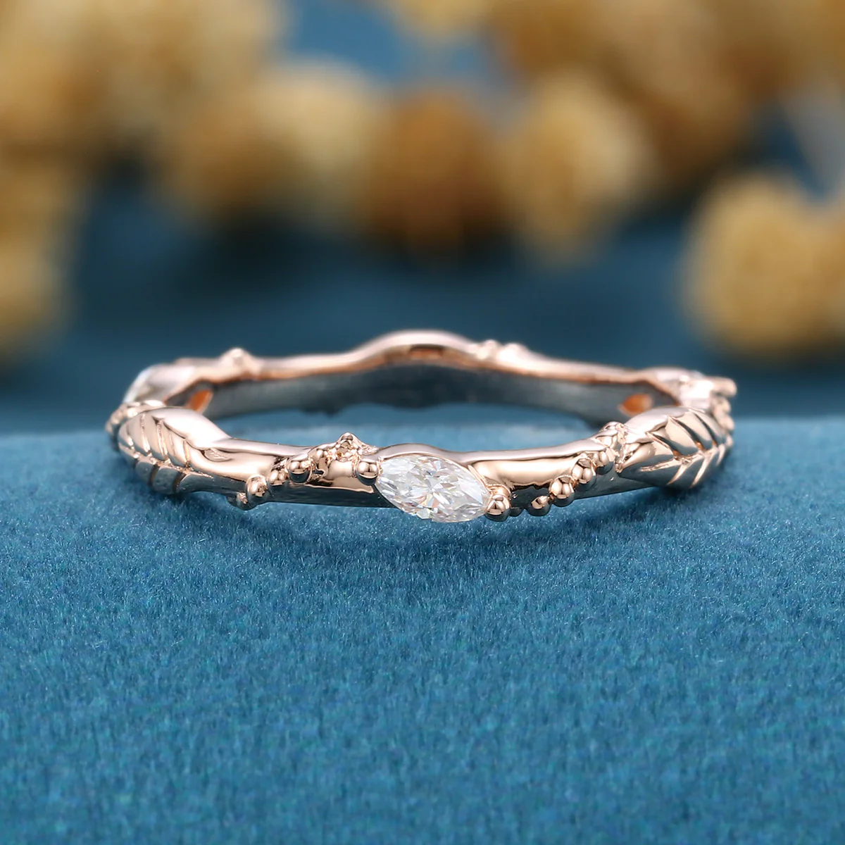 Marquise cut Moissanite | Natural Diamonds | Lab Grow Diamonds Leaf design Wedding Band - Image 5