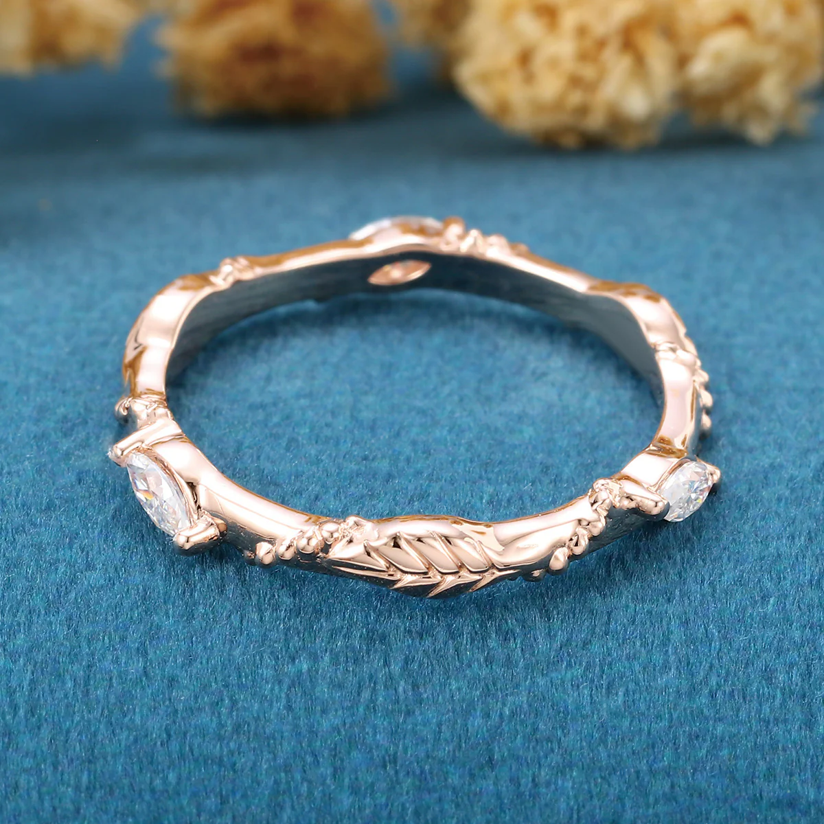 Marquise cut Moissanite | Natural Diamonds | Lab Grow Diamonds Leaf design Wedding Band - Image 6