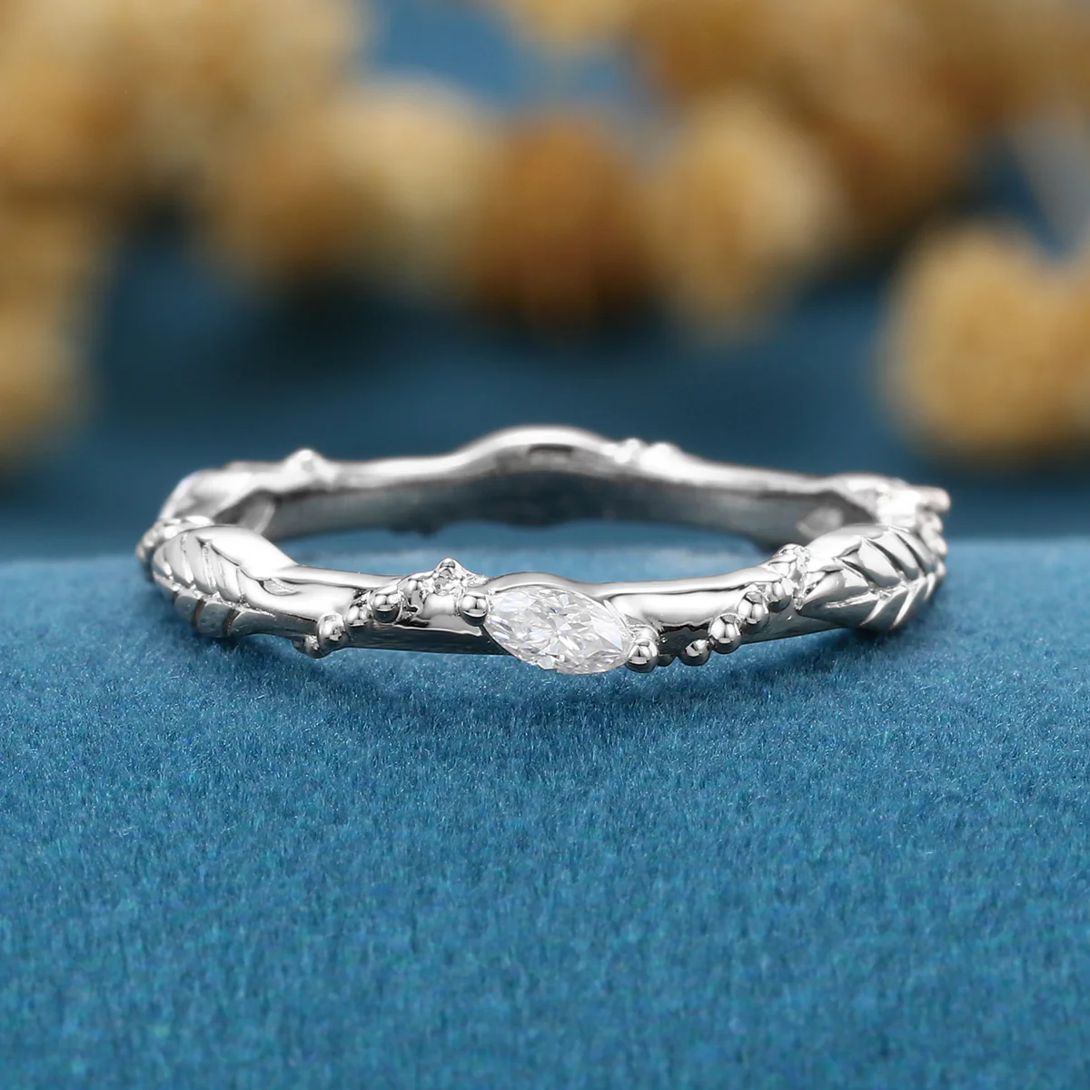 Marquise cut Moissanite | Natural Diamonds | Lab Grow Diamonds Leaf design Wedding Band - Image 7