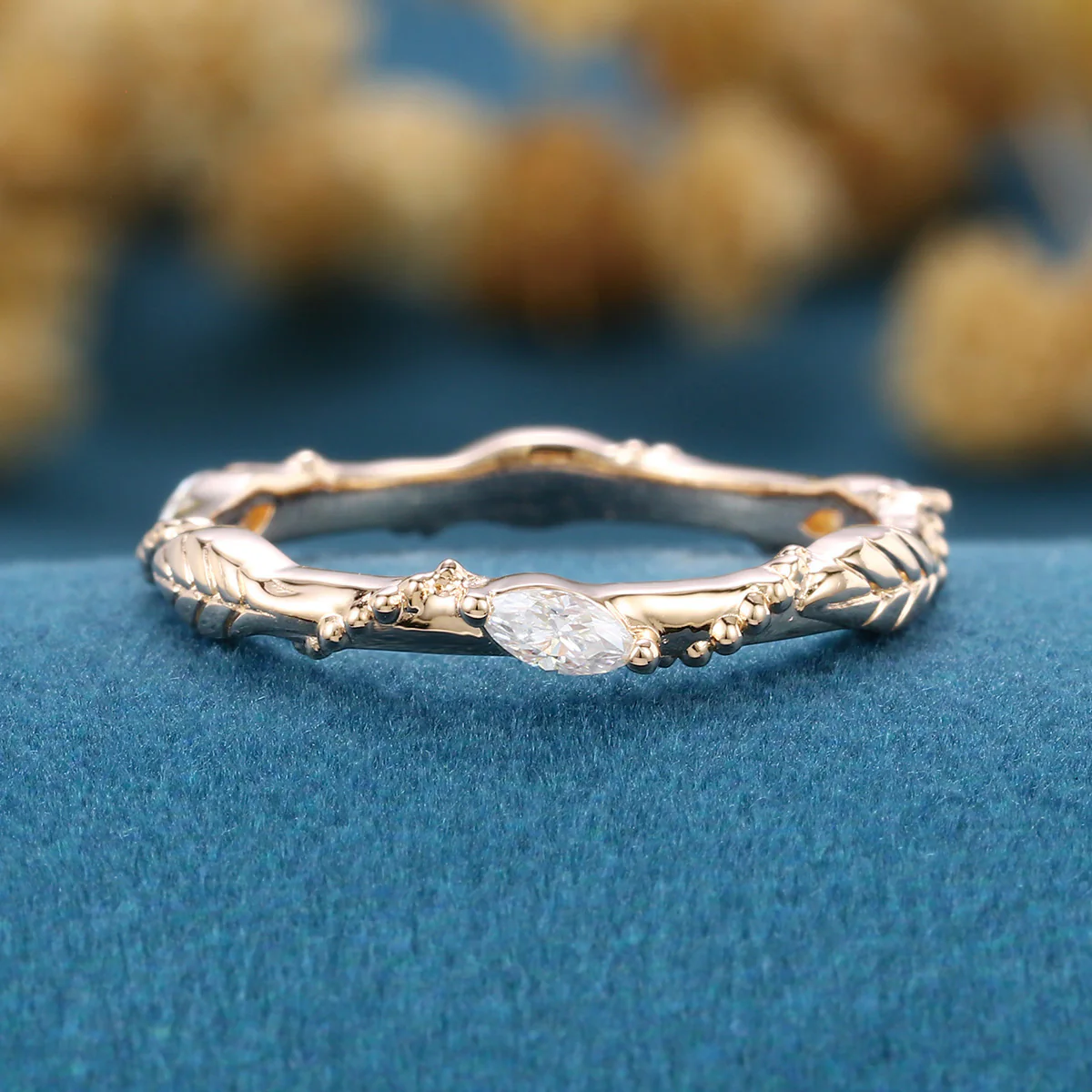 Marquise cut Moissanite | Natural Diamonds | Lab Grow Diamonds Leaf design Wedding Band - Image 8