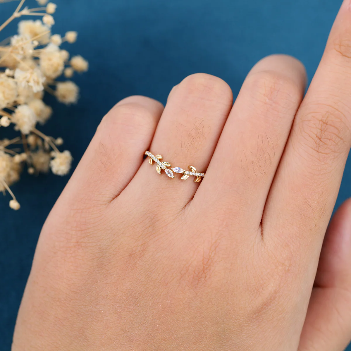 Marquise cut Moonstone Curved Wedding Band - Image 2