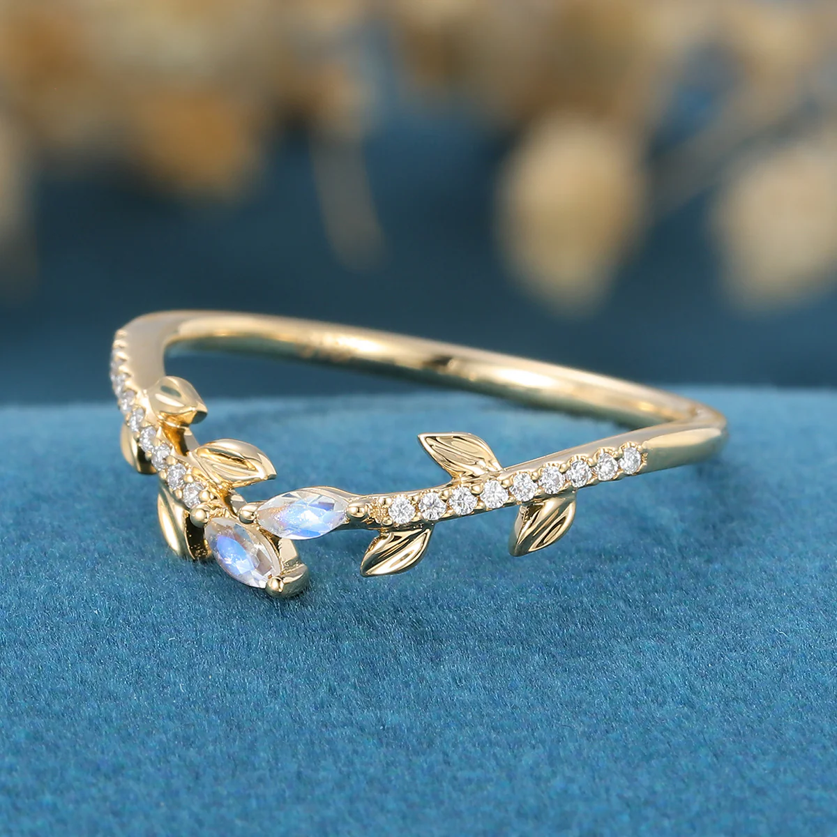 Marquise cut Moonstone Curved Wedding Band - Image 3