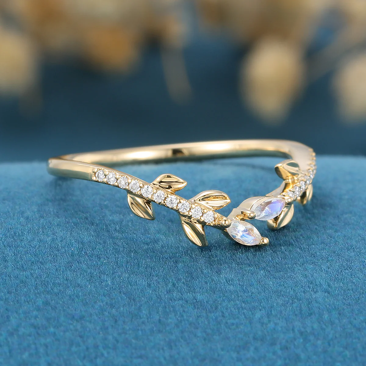 Marquise cut Moonstone Curved Wedding Band - Image 4