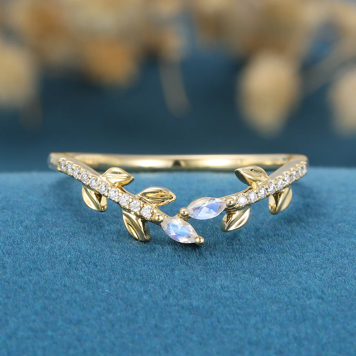 Marquise cut Moonstone Curved Wedding Band - Image 6