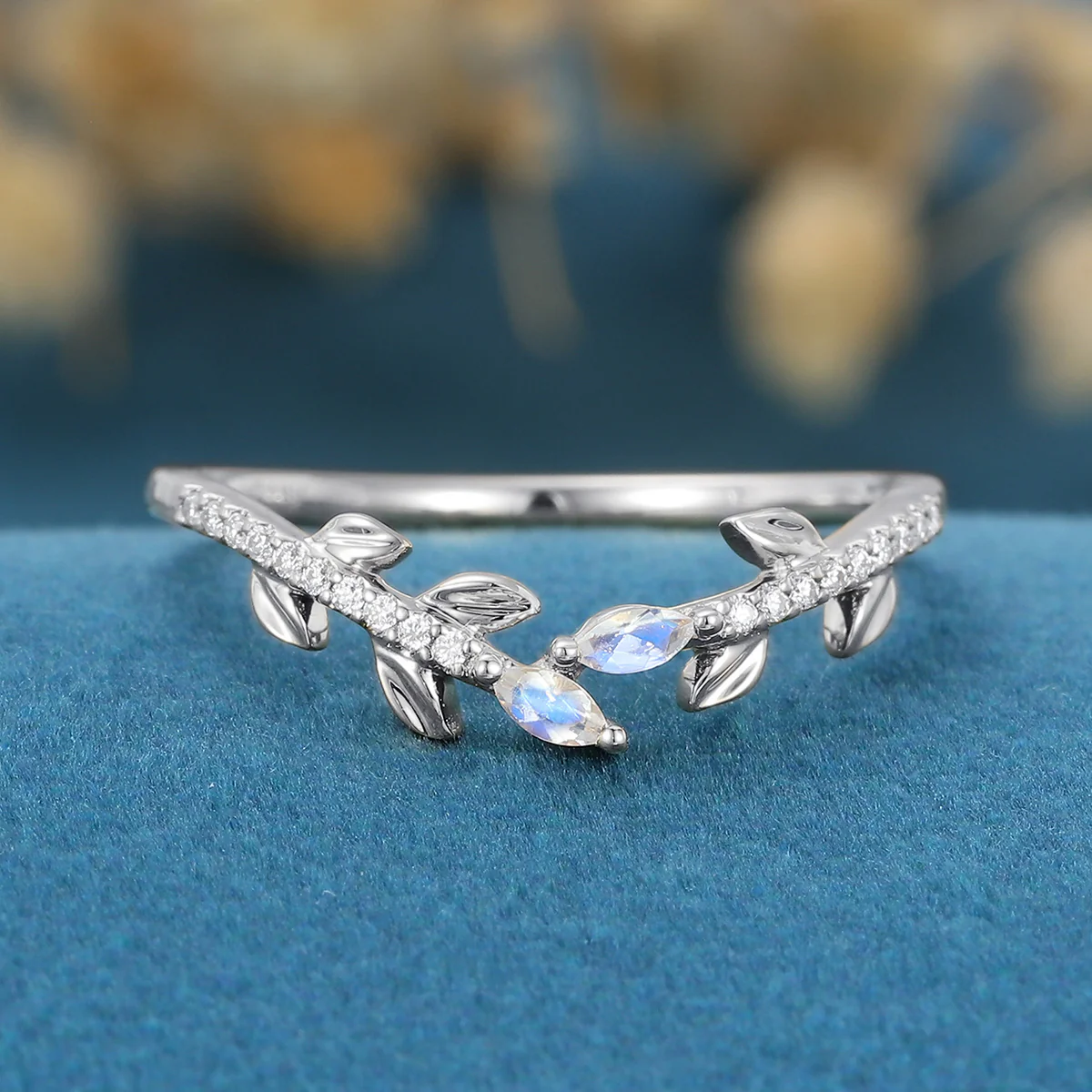 Marquise cut Moonstone Curved Wedding Band - Image 8