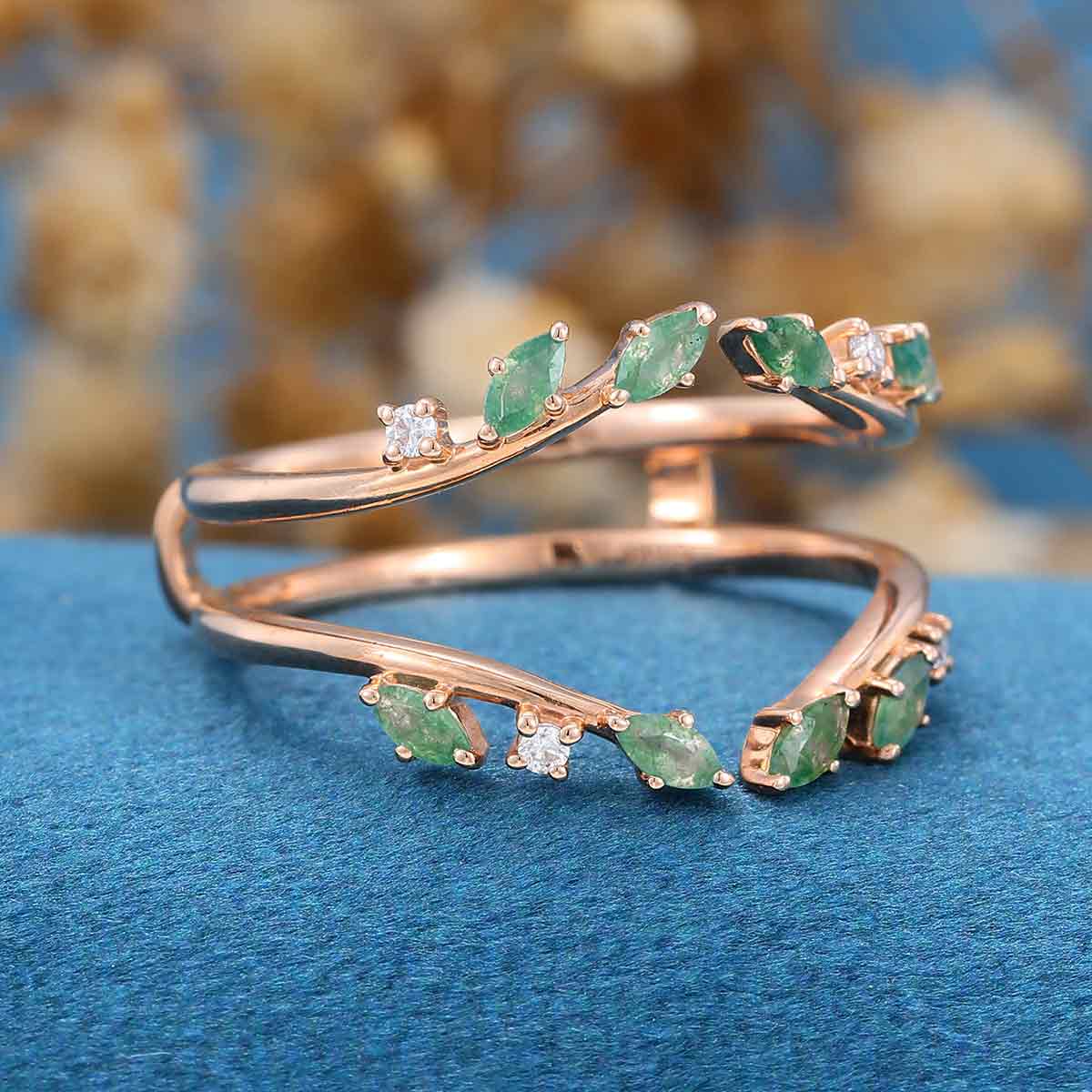 Marquise cut Moss Agate Double Curved Wedding Band - Image 3