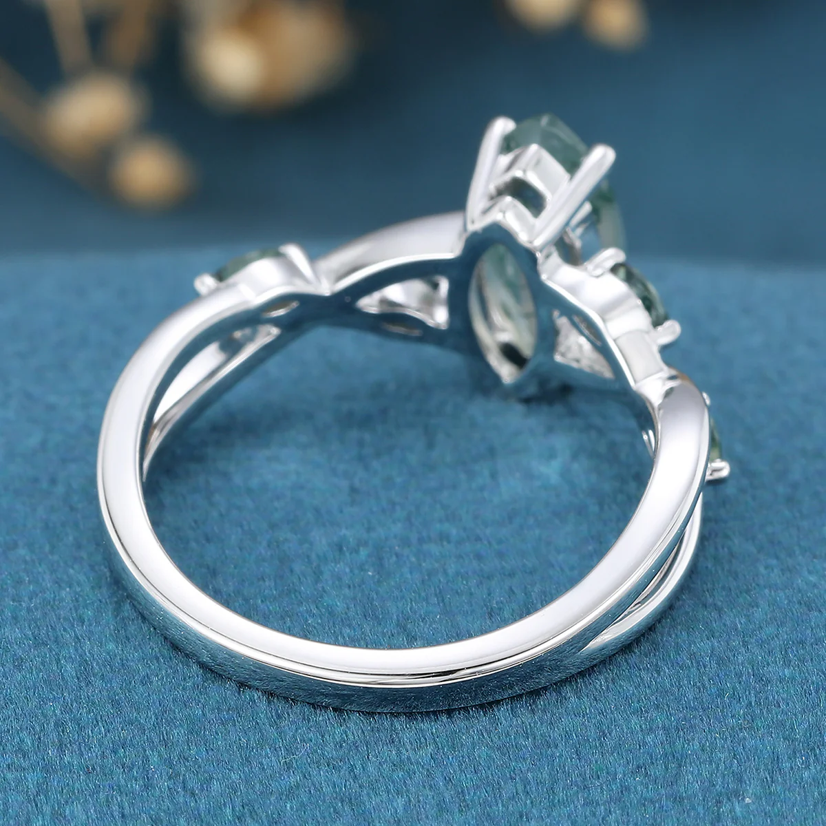 Marquise cut Moss Agate Matching Moss Agate | Blue-green sapphire Gold Engagement Ring - Image 6
