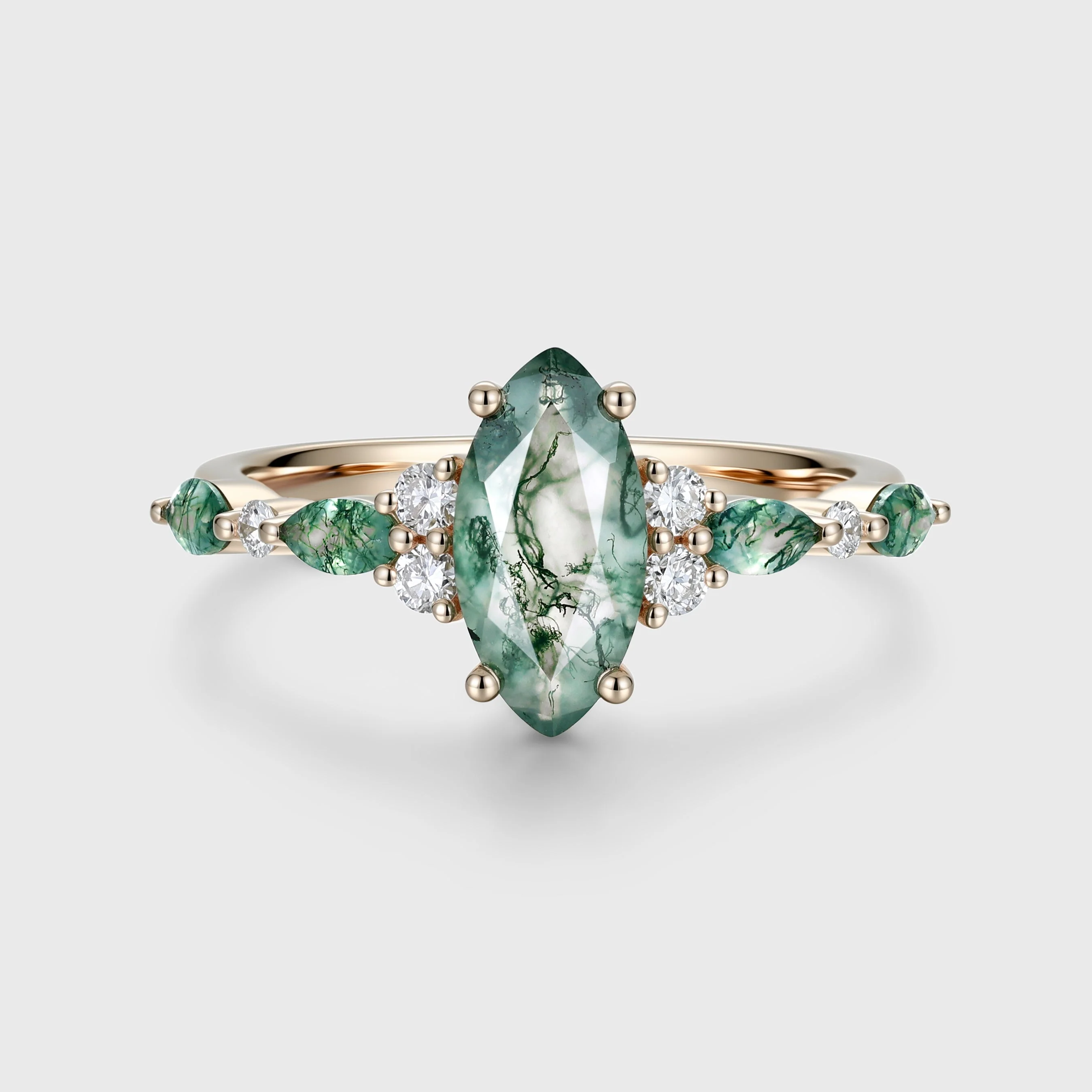 Marquise cut Moss Agate Matching Moss Agate |  Diamonds Gold Engagement Ring - Image 3