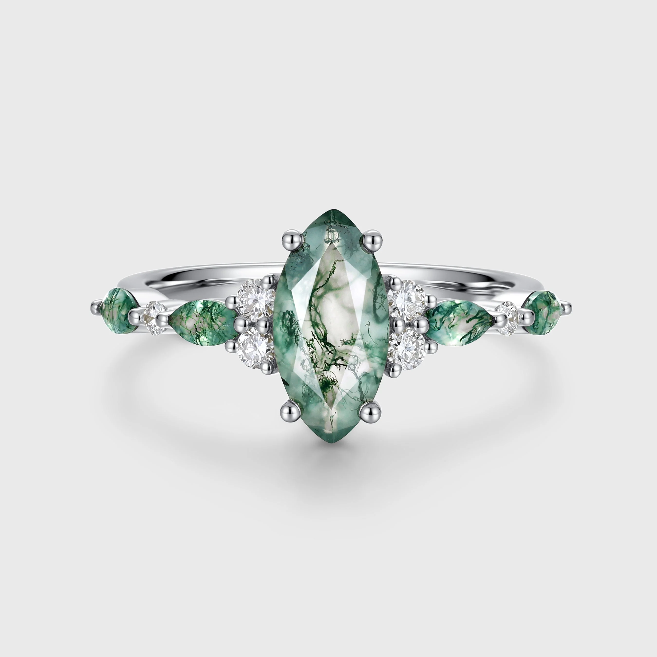 Marquise cut Moss Agate Matching Moss Agate |  Diamonds Gold Engagement Ring - Image 4