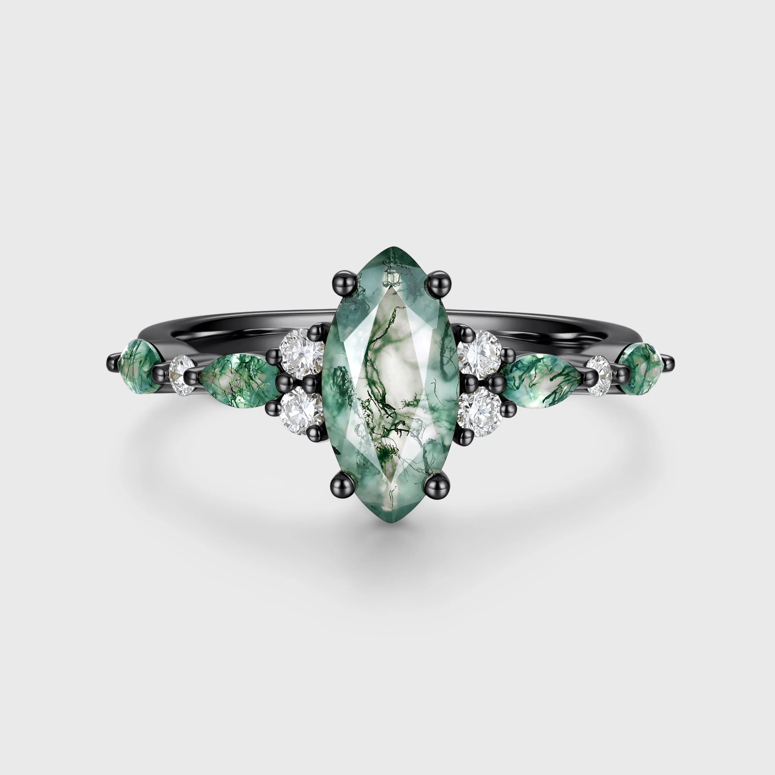 Marquise cut Moss Agate Matching Moss Agate | Diamonds Gold Engagement Ring - Image 5