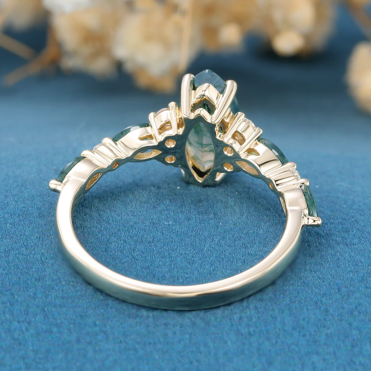 Marquise cut Moss Agate Matching Moss Agate |  Diamonds Gold Engagement Ring - Image 8