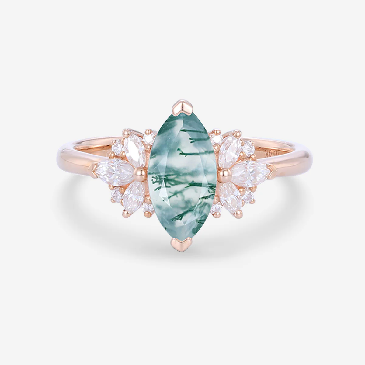 Marquise cut Moss Agate Matching Moissanite | Diamonds Gold Engagement Ring