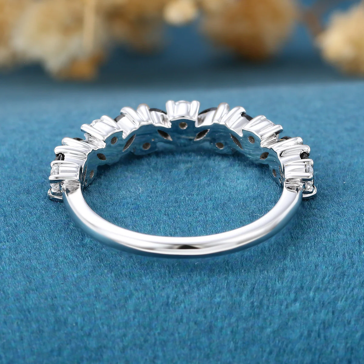 Black Onyx Matching Moissanite | Diamond Half Eternity Wedding Band - Image 6