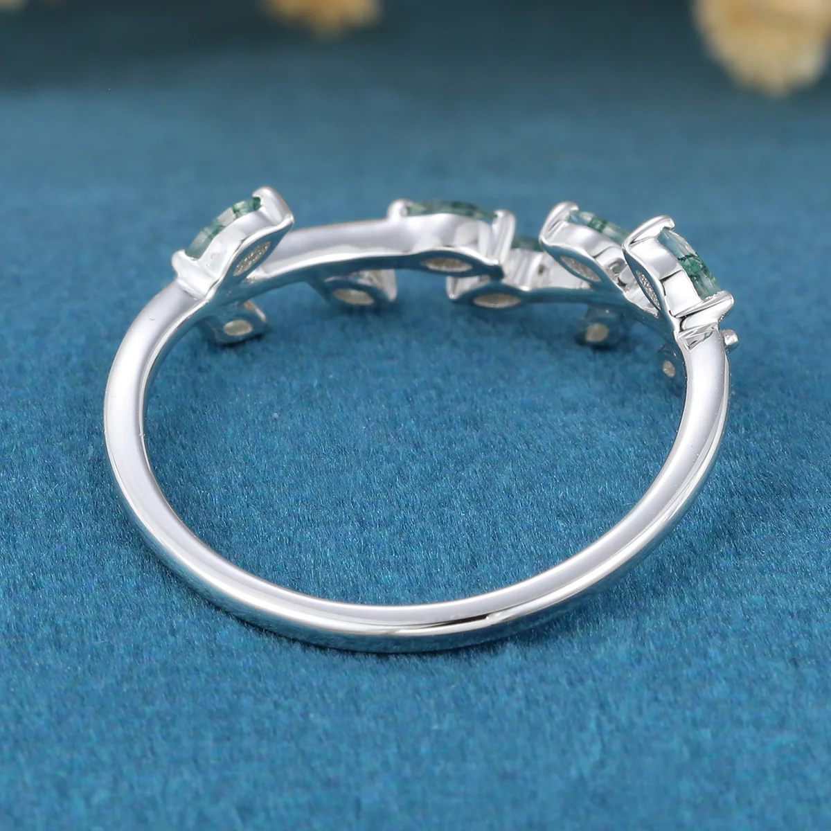 Marquise cut Moss Agate Curved Wedding Band - Image 5