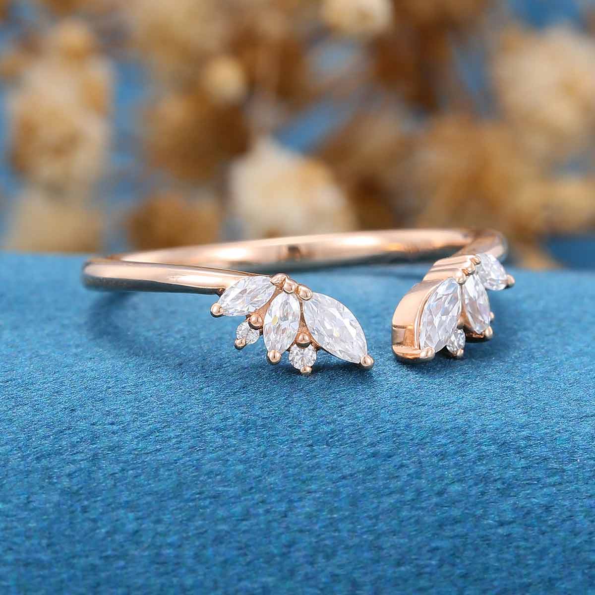 Marquise cut Moissanite | Diamond Rose gold Curved Open Wedding Band - Image 3