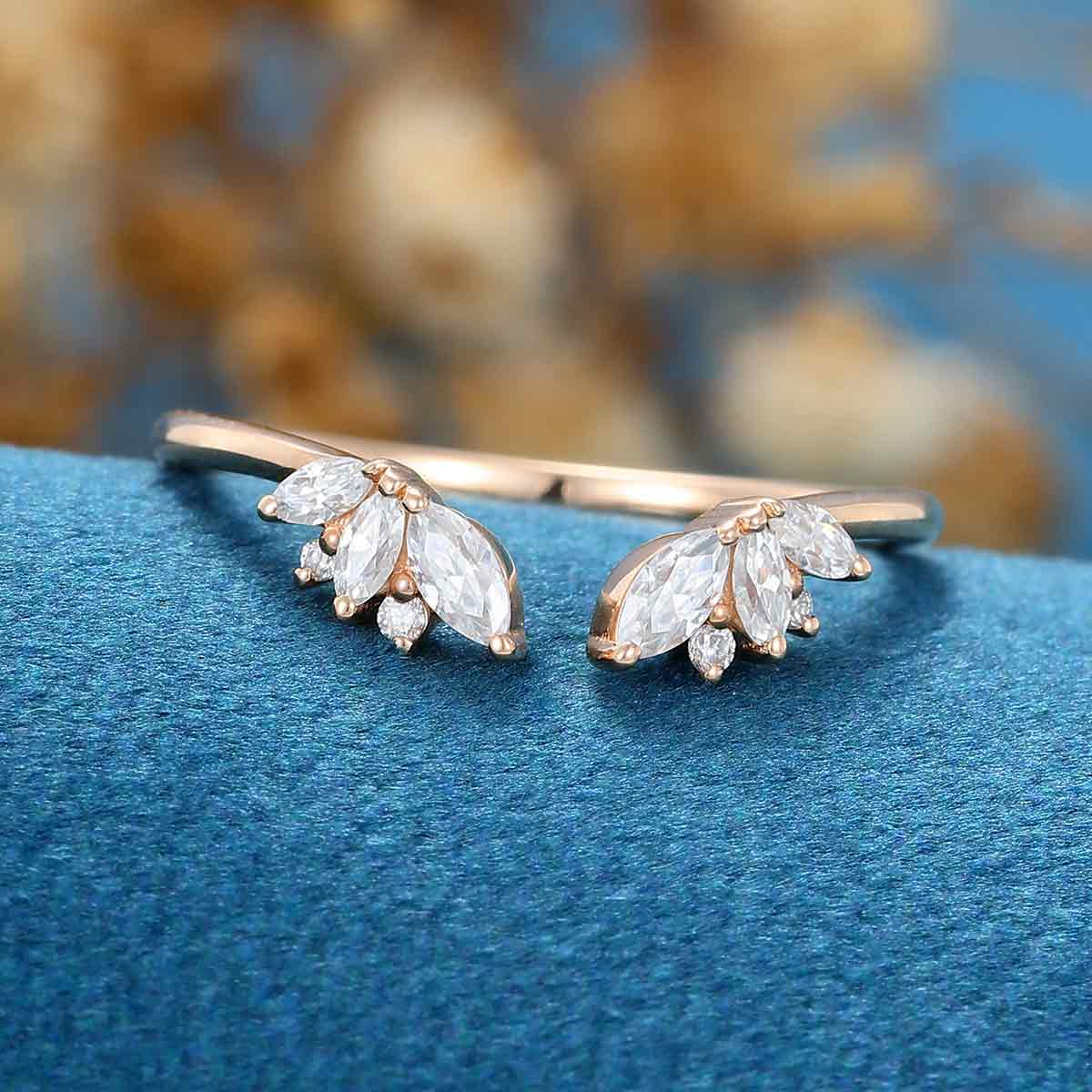 Marquise cut Moissanite | Diamond Rose gold Curved Open Wedding Band - Image 4