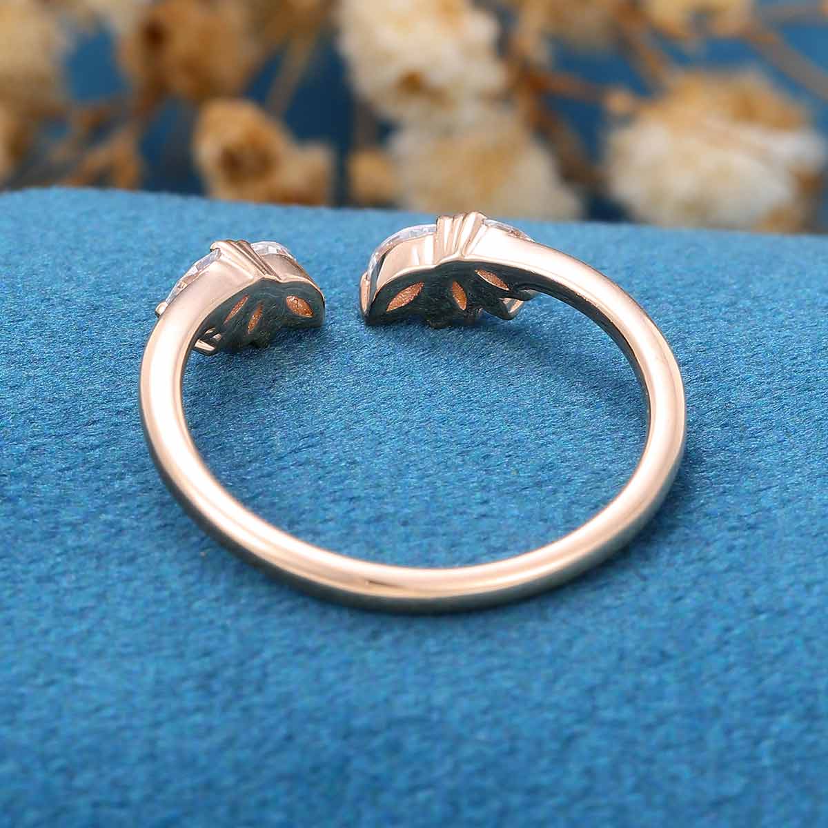 Marquise cut Moissanite | Diamond Rose gold Curved Open Wedding Band - Image 5