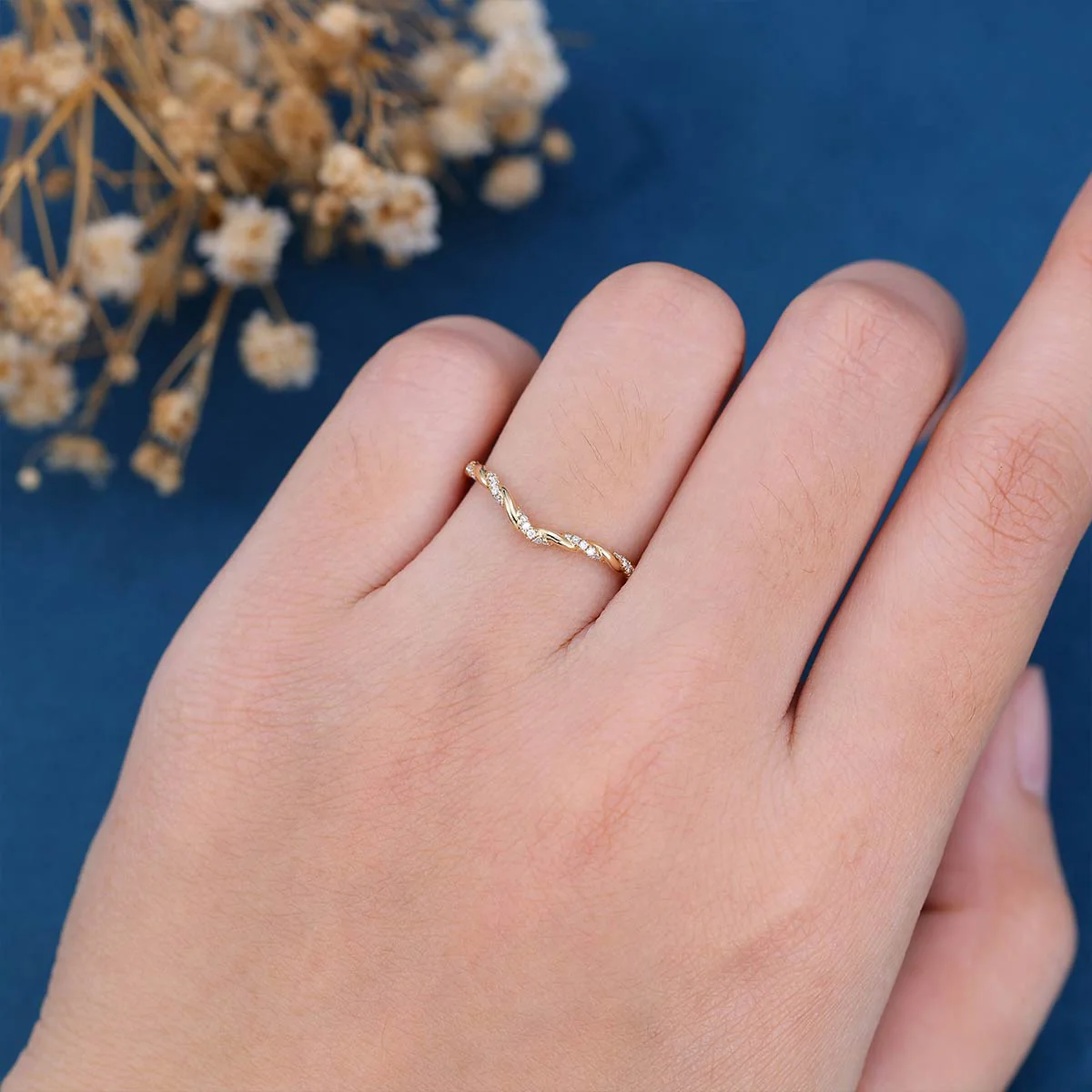 Moissanite | Diamond Twisted Shank Curved Wedding Band - Image 2
