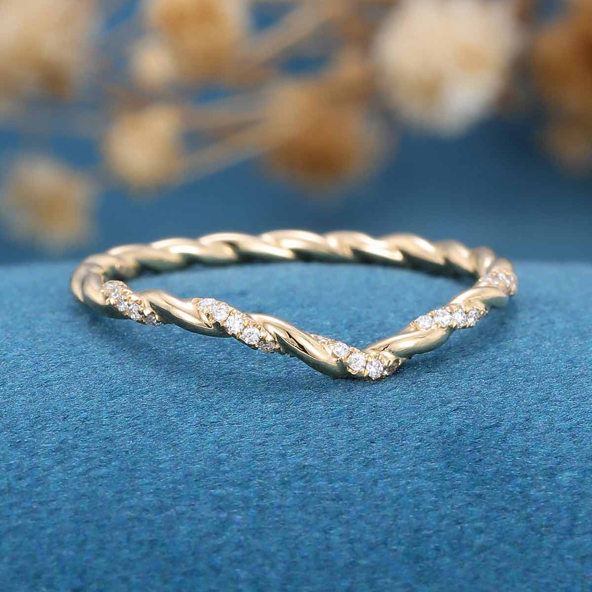 Moissanite | Diamond Twisted Shank Curved Wedding Band - Image 3