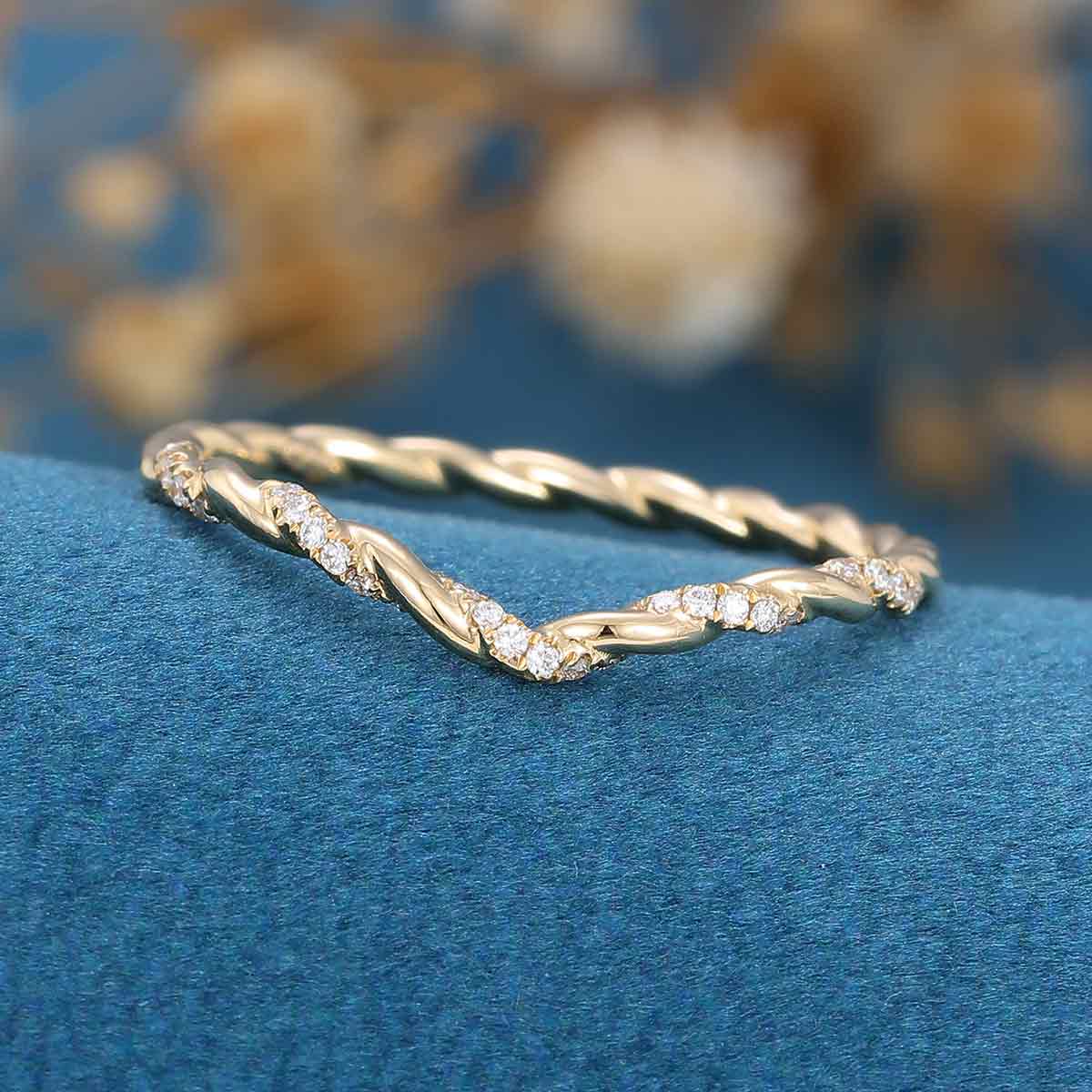 Moissanite | Diamond Twisted Shank Curved Wedding Band - Image 4