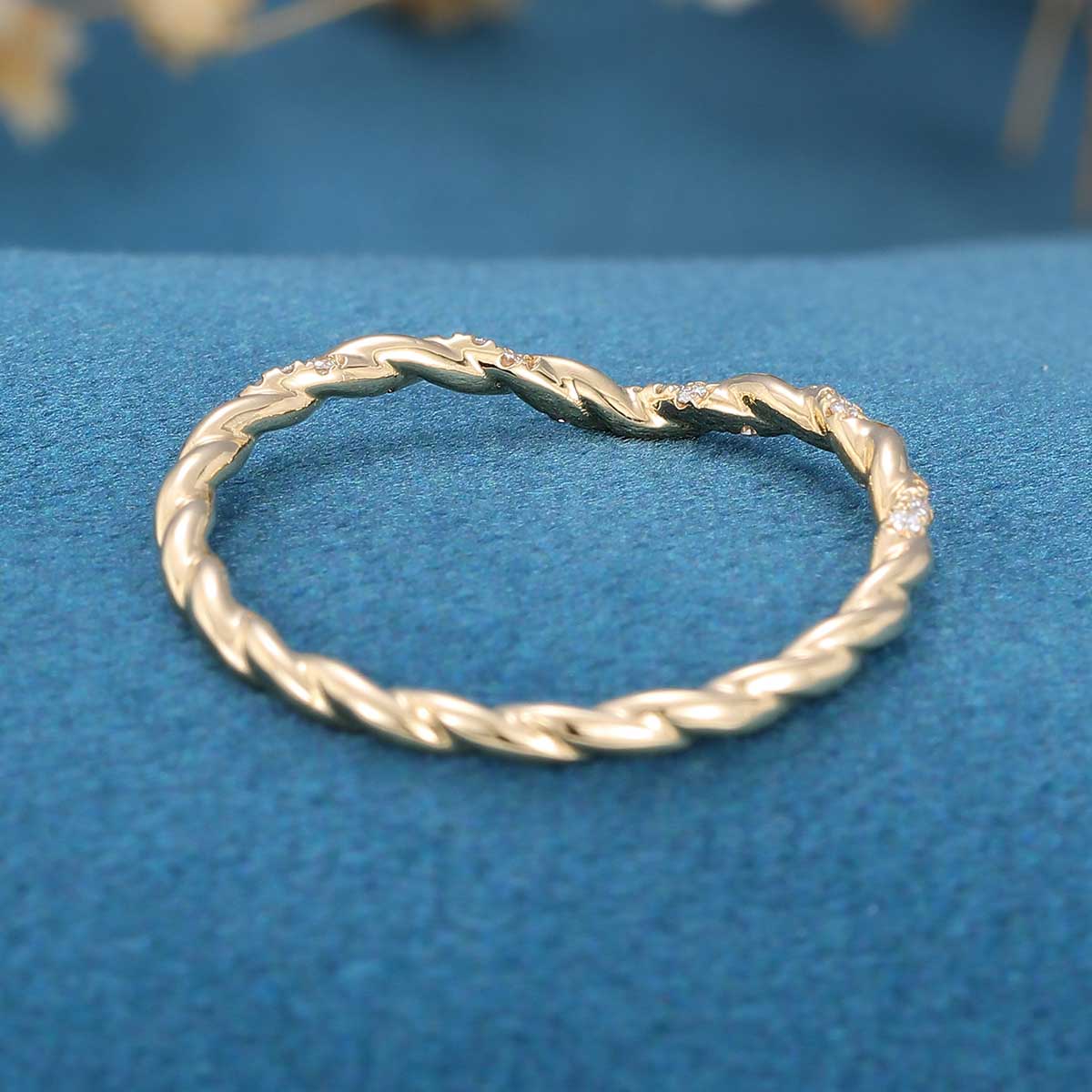 Moissanite | Diamond Twisted Shank Curved Wedding Band - Image 5
