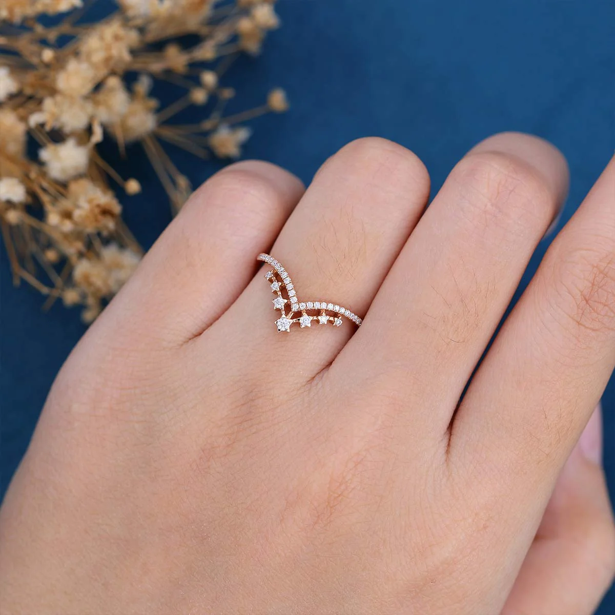 Moissanite | Lab Grown | Nature Diamond Curved Wedding Band - Image 2