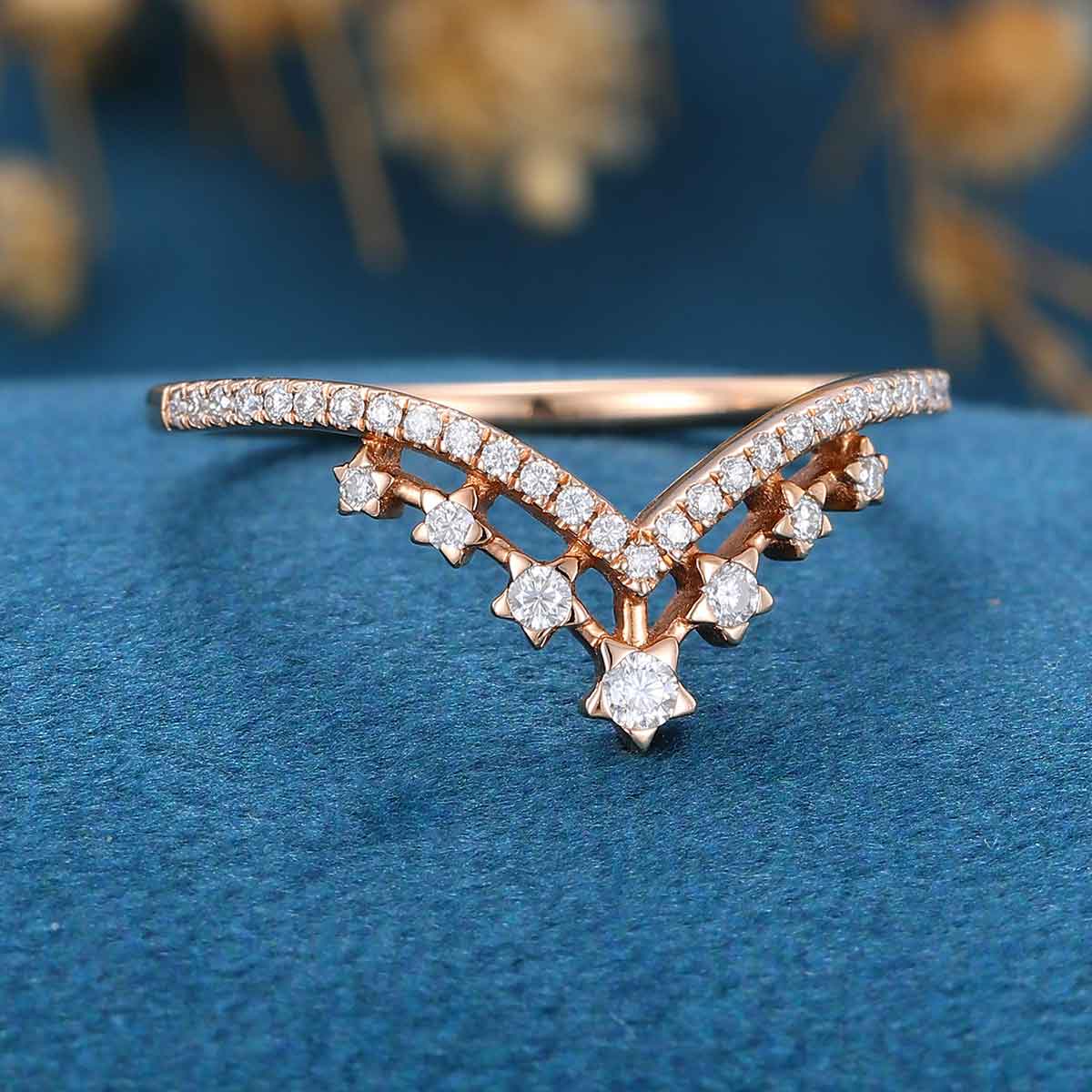 Moissanite | Lab Grown | Nature Diamond Curved Wedding Band - Image 3