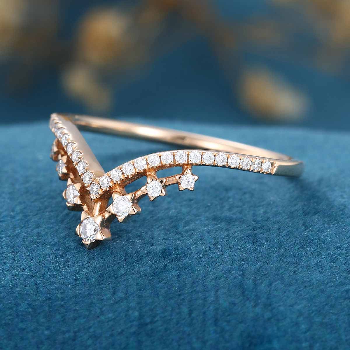 Moissanite | Lab Grown | Nature Diamond Curved Wedding Band - Image 4