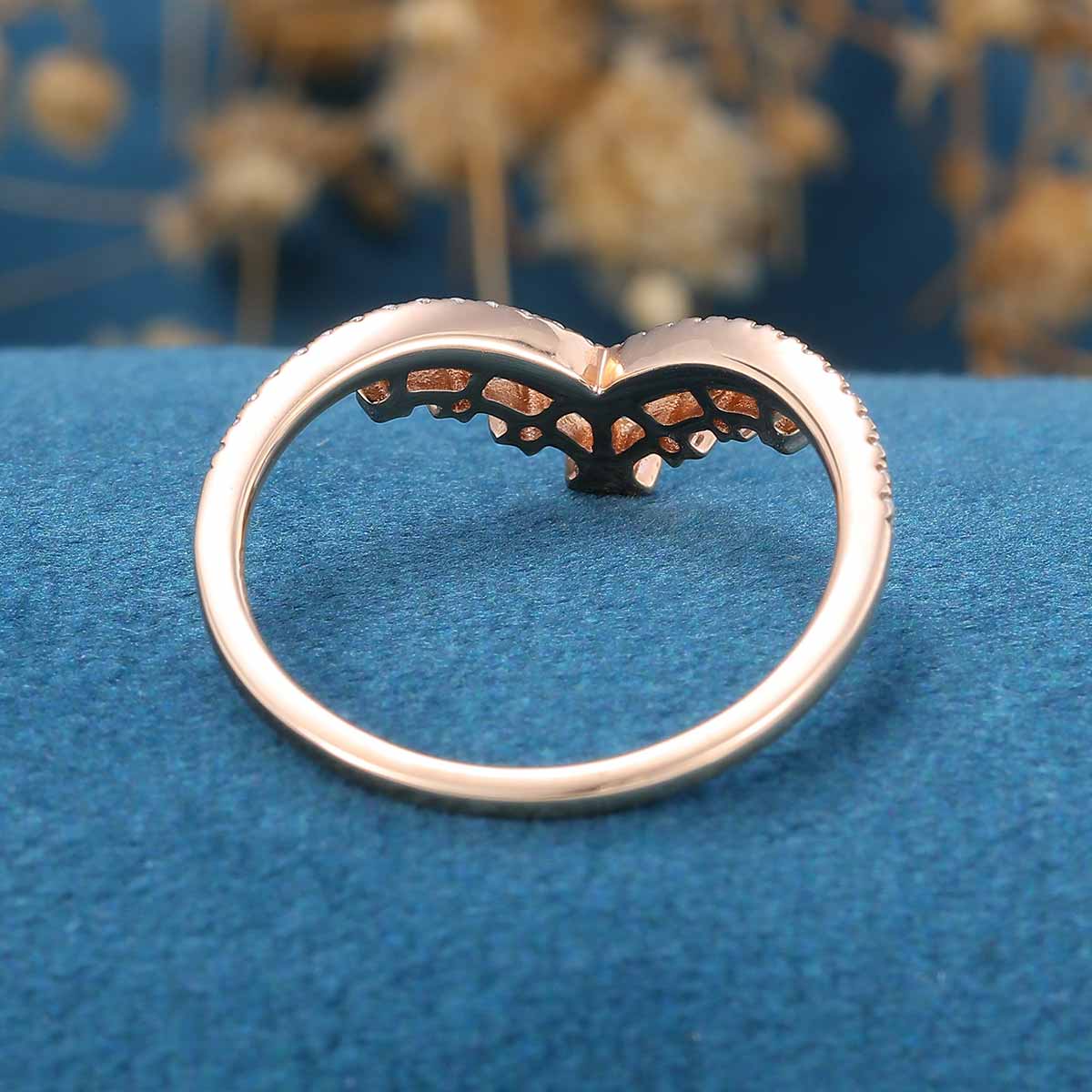 Moissanite | Lab Grown | Nature Diamond Curved Wedding Band - Image 6