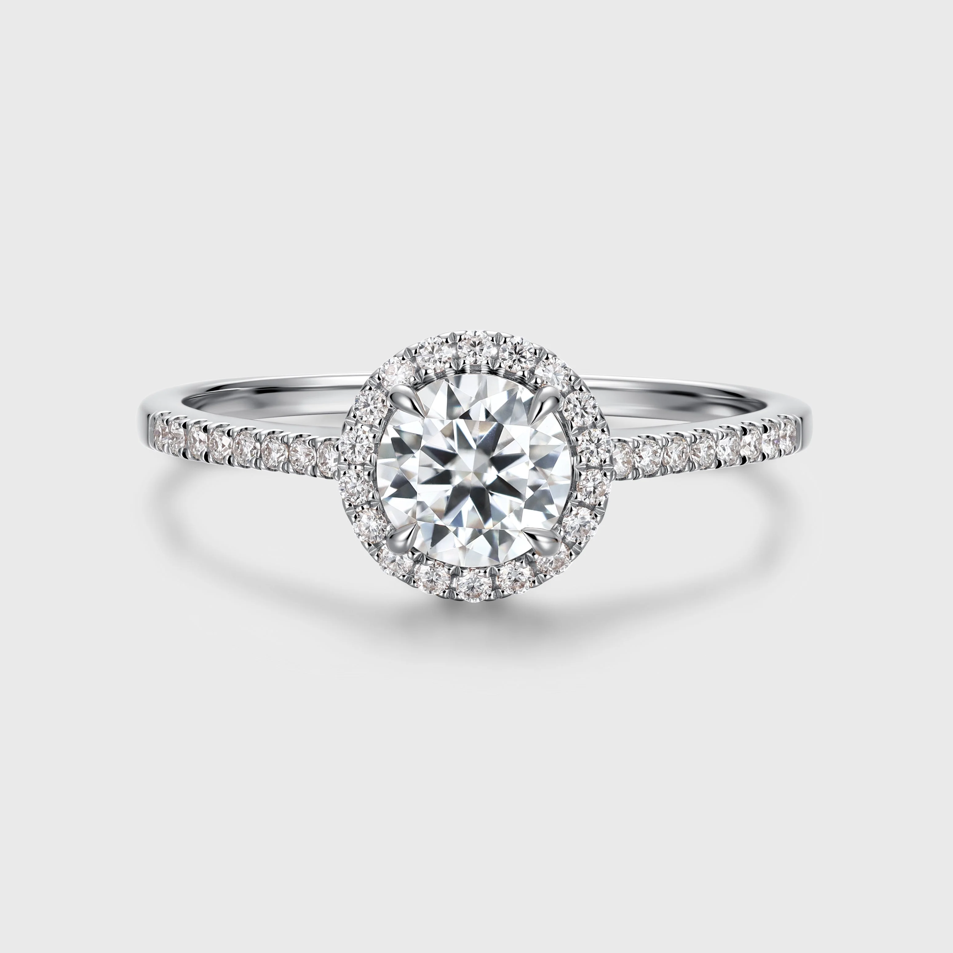 Round cut Halo Moissanite Half Eternity Engagement Ring - Image 4