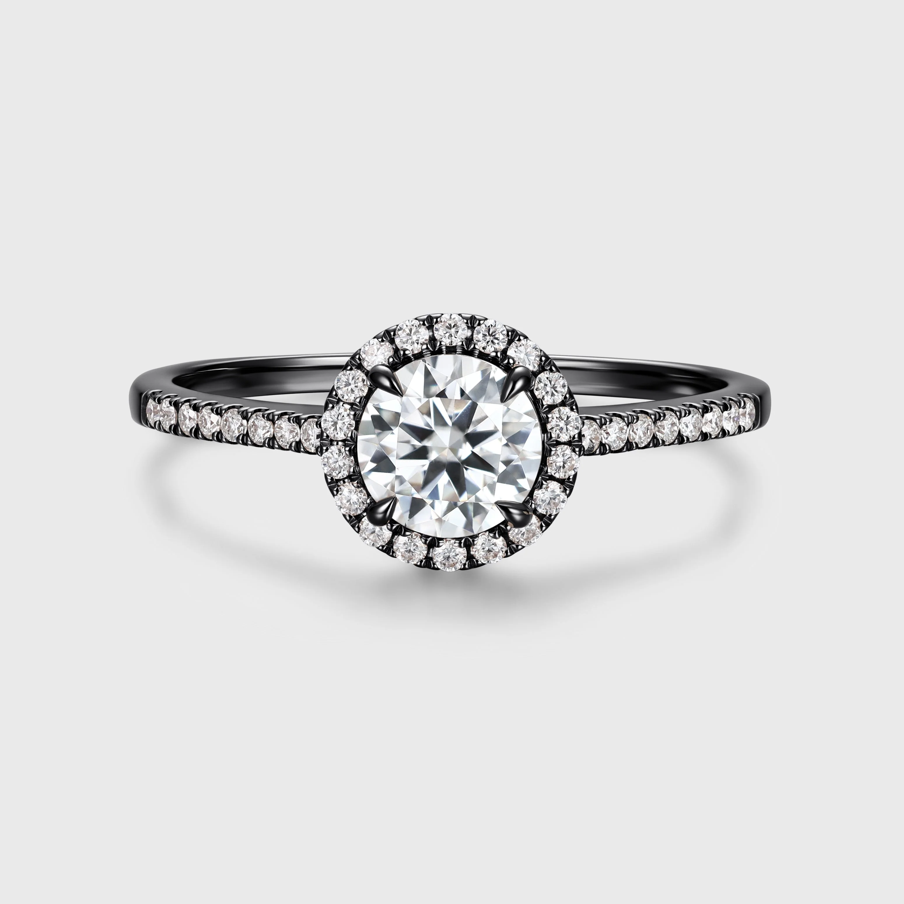 Round cut Halo Moissanite Half Eternity Engagement Ring - Image 5