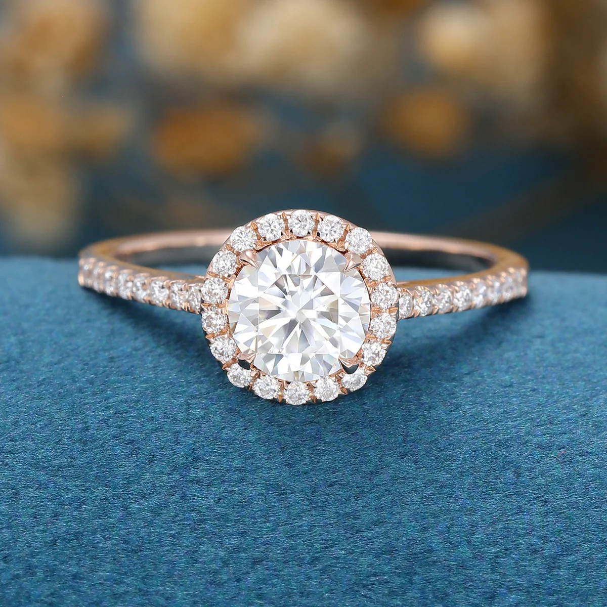 Round cut Halo Moissanite Half Eternity Engagement Ring - Image 6