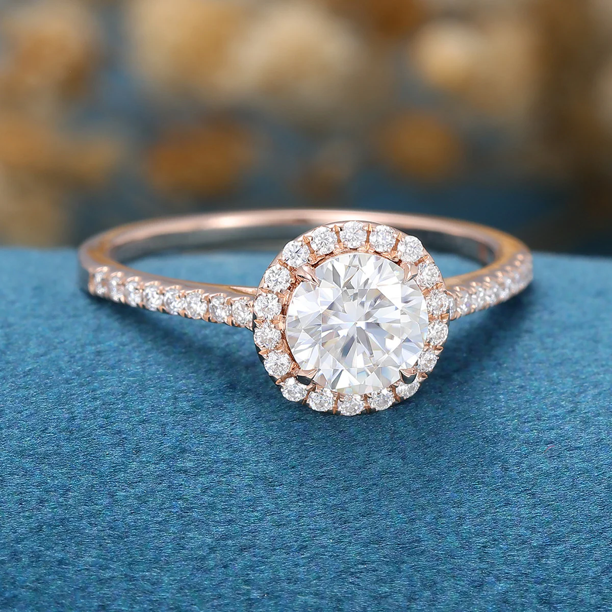 Round cut Halo Moissanite Half Eternity Engagement Ring - Image 7