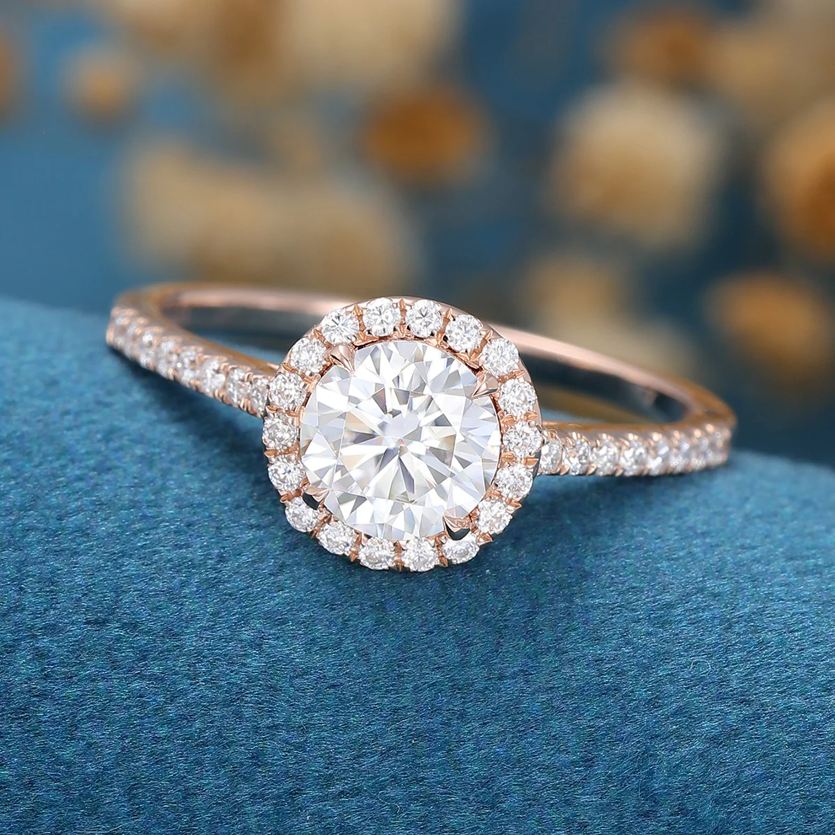 Round cut Halo Moissanite Half Eternity Engagement Ring - Image 8