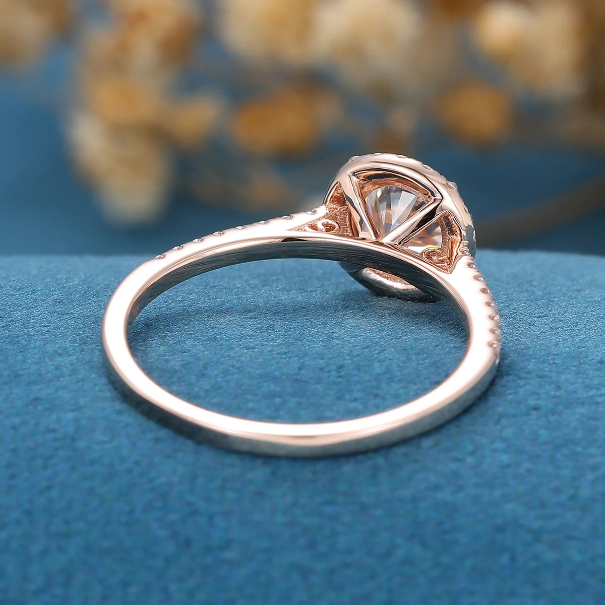 Round cut Halo Moissanite Half Eternity Engagement Ring - Image 9